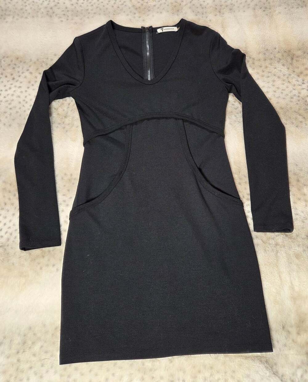 T by Alexander Wang Black Long Sleeve V-Neck Mini Dress